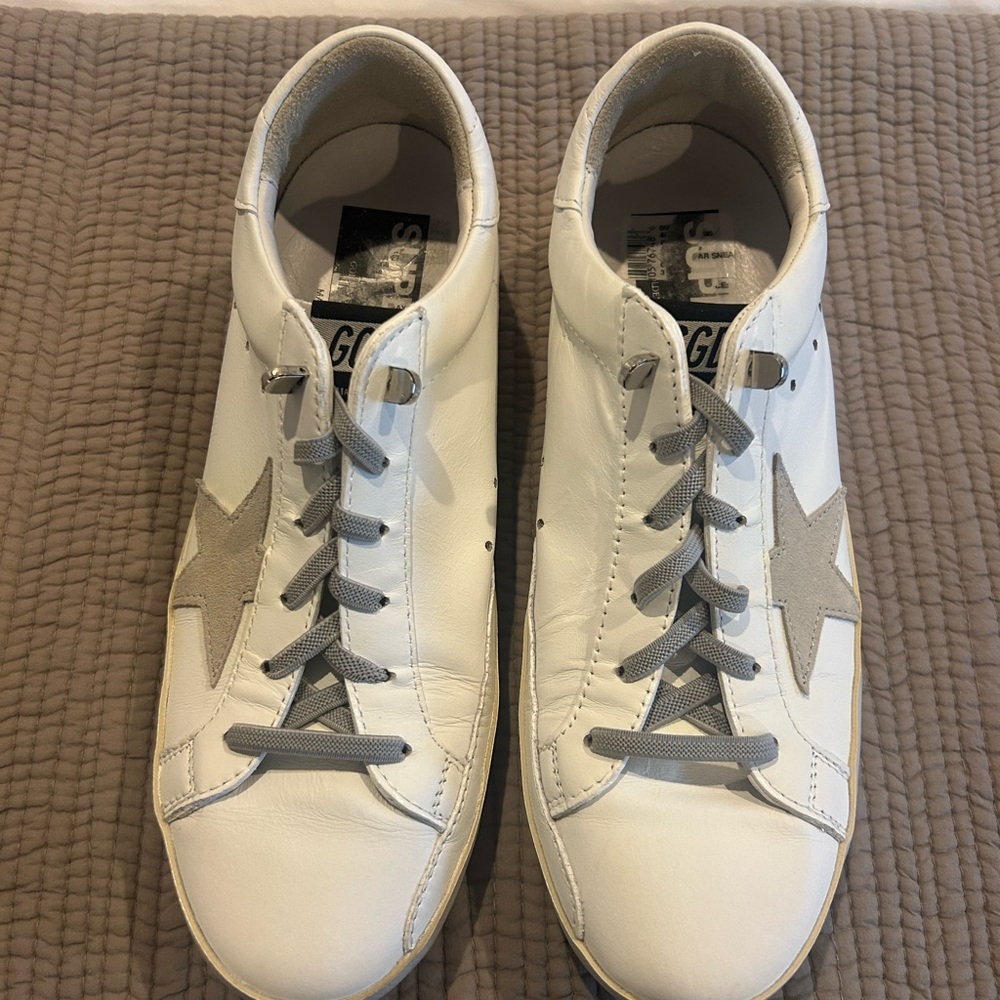 Golden Goose Super-star White Leather Sneakers with Gray Star